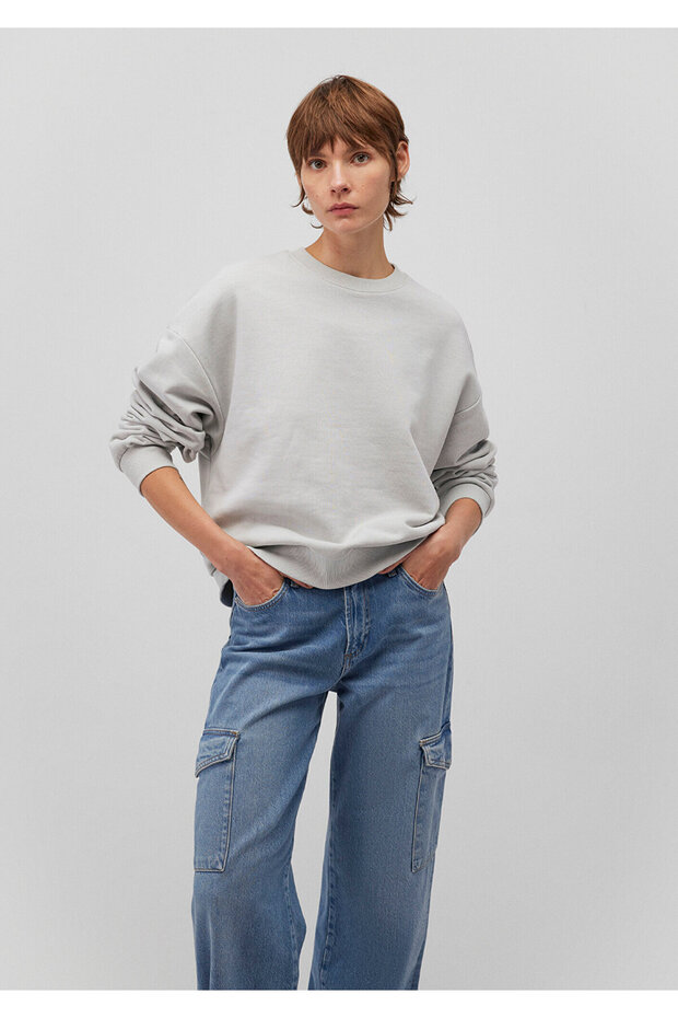 Bisiklet Yaka Gri Basic Sweatshirt 1611770-70074 - 1