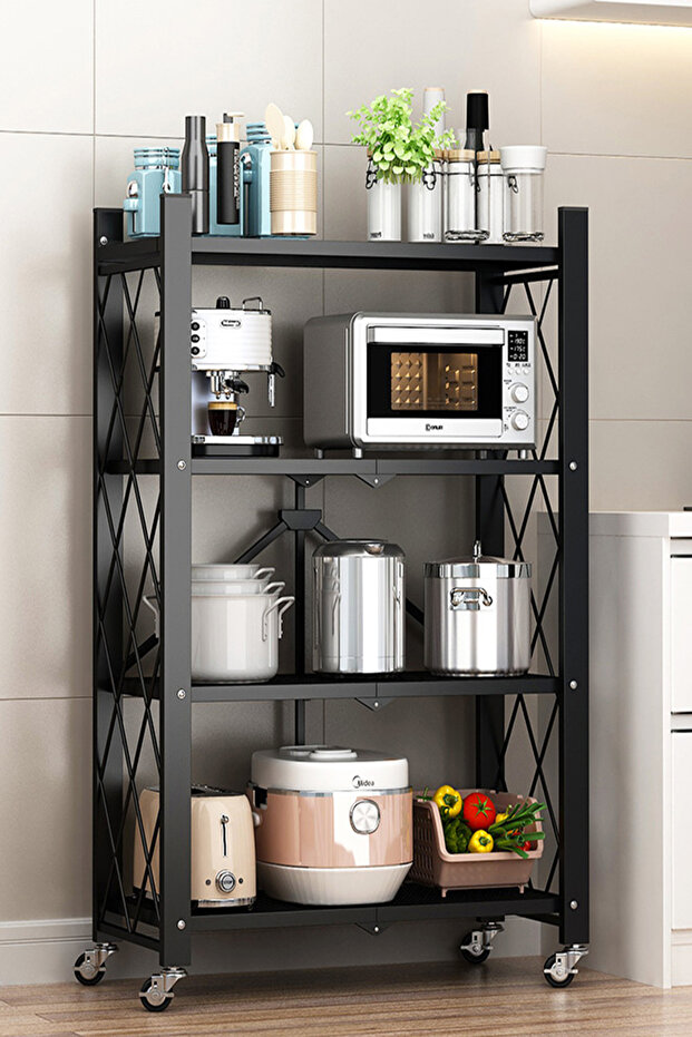 Dida-cosmos 4 Layer Shelf Foldable Storage Shelving Unit with Wheels, Metal Storage Rack Display Rac - 7