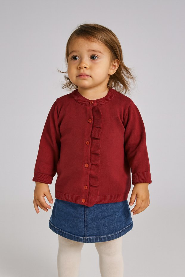 Baby Girl Sweater Ruffle Cardigan 6-24Months Red