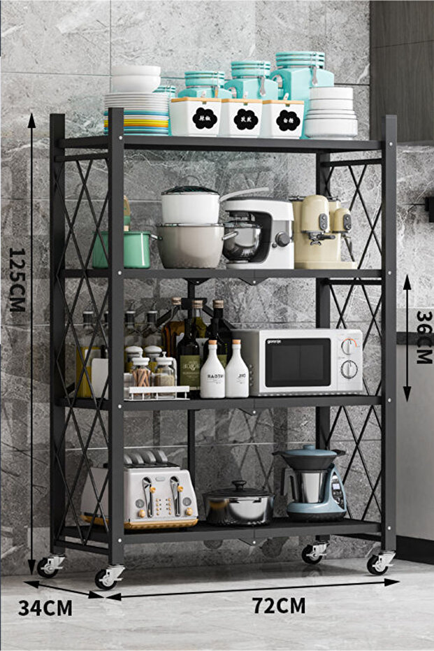 Dida-cosmos 4 Layer Shelf Foldable Storage Shelving Unit with Wheels, Metal Storage Rack Display Rac - 4