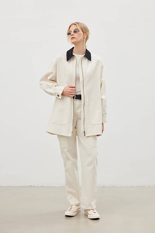 90S EKRU GABARDİN CEKET - 5