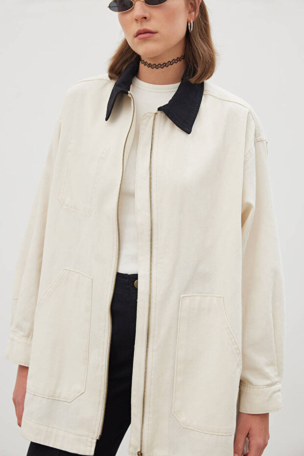 90S EKRU GABARDİN CEKET - 7