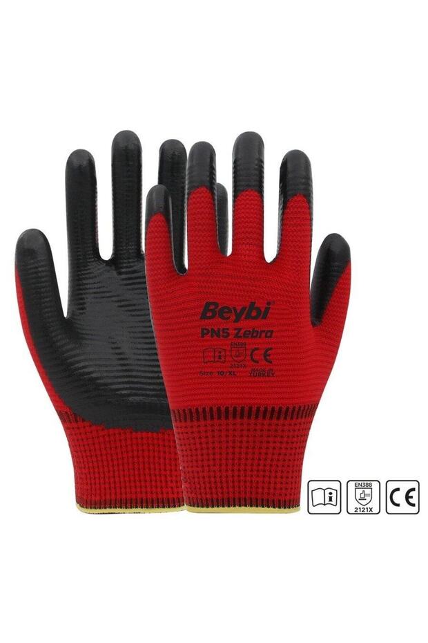 Pn5 Zebra Polyester Örme Nitril Eldiven Numara 10 - 1