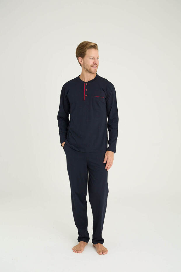 Erkek Midi Yaka Battal Pijama Takım Şık Tasarım - 5