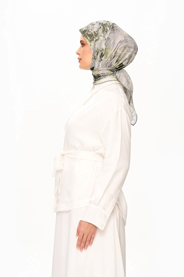 Voile De Lin Patterned Square Scarf Green - 1