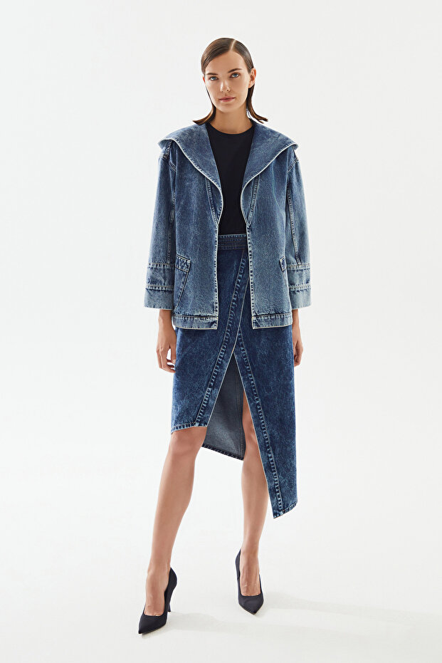 Kadın Kapüşonlu Denim Ceket - 2