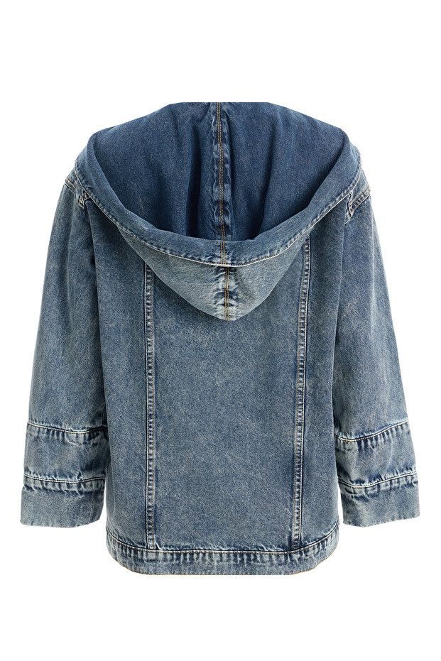 Kadın Kapüşonlu Denim Ceket - 6