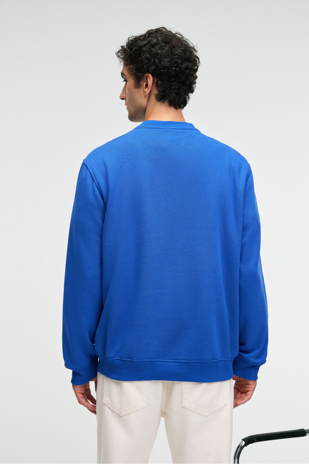 IRVING Erkek Yuvarlak Yaka Göğsü Ve Önü Regular Fit Mavi Sweatshirt - 6