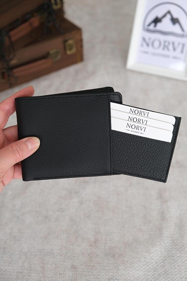 Genuine Leather Wallet Card Holder Black 1115