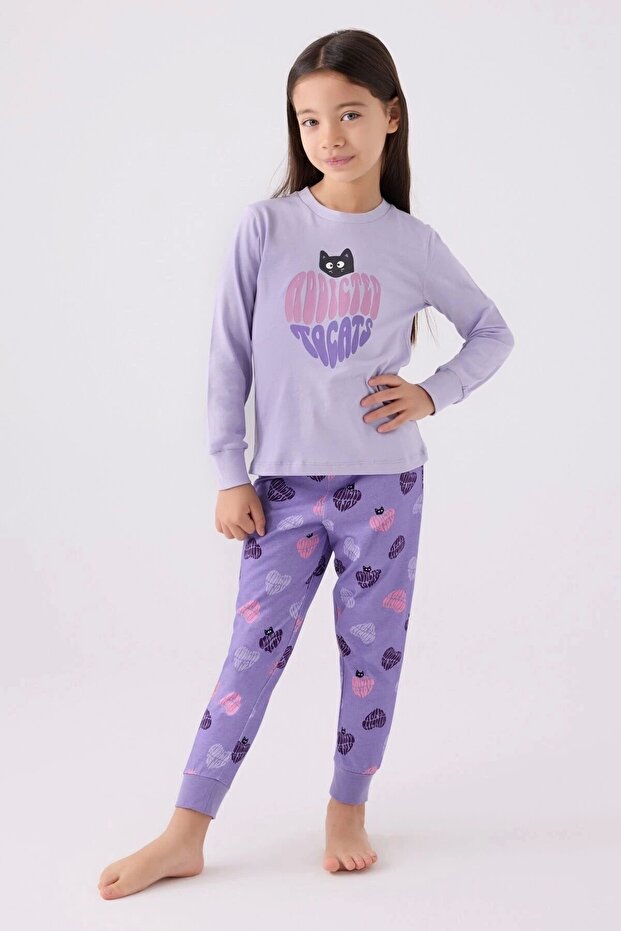 Kız Çocuk Mor Uzun Kol Pijama Takım - 1