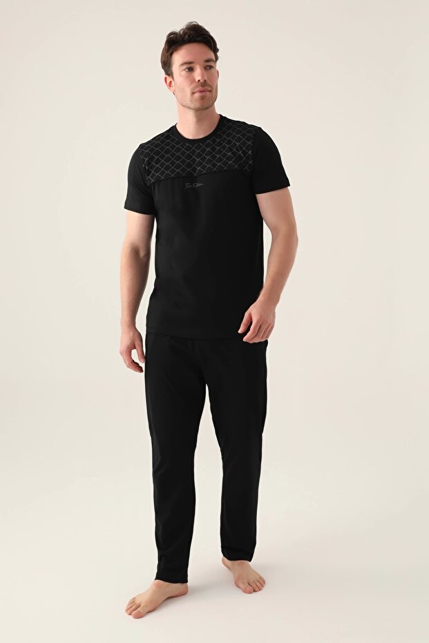 طقم بيجامة رجالي باللون الأسود - 7