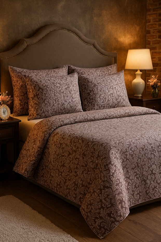 Scrool Nevresim Takımı Tek Kişilik Bordo - 2