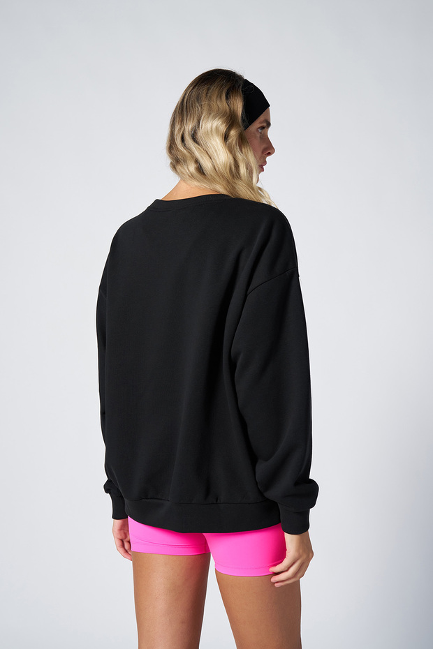 Peak Kadın Siyah Oversize Bisiklet Yaka Basic Sweatshirt 7015 - 9