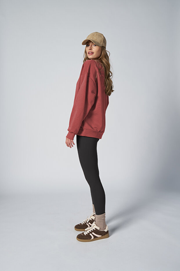 Peak Kadın Rouge Oversize Bisiklet Yaka Basic Sweatshirt 7015 - 3