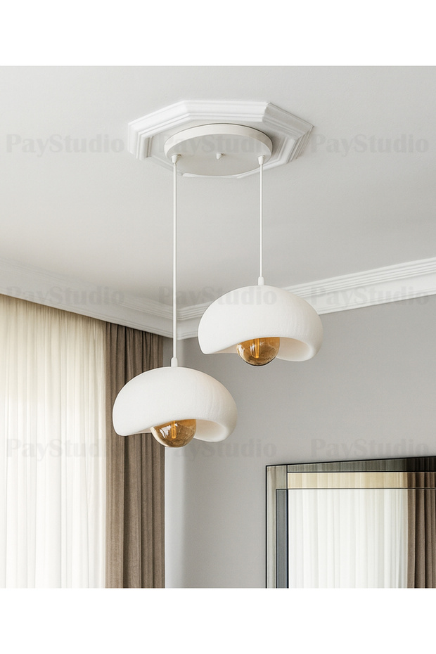 Beton Görünüm 2 Li Sarkıt Avize Bohem Modern Rustik (E27 Ampul Hediyedir.) - 3