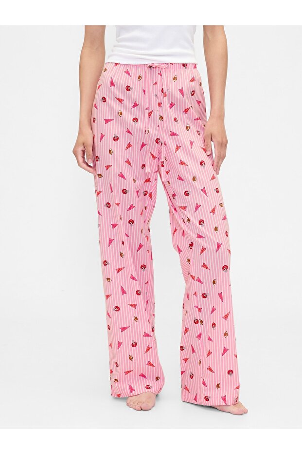Kadın Pembe Desenli Poplin Pijama Altı - 3