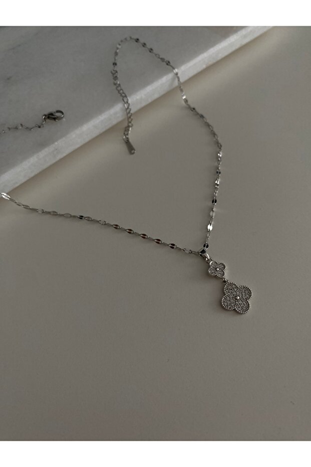 ÇELİK SİLVER YONCA KOLYE - 1