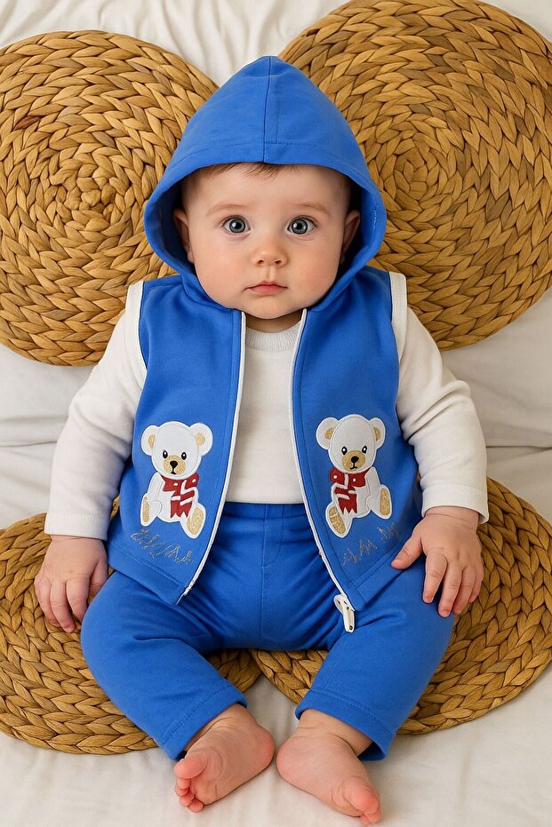 Winter Teddy Bear Embroidered Newborn Baby Set