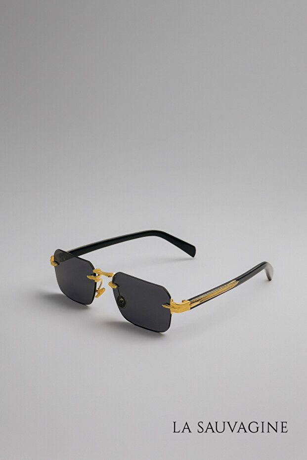 Gold Detailed Cornered Slim Unisex Sunglasses – Foldable Design
