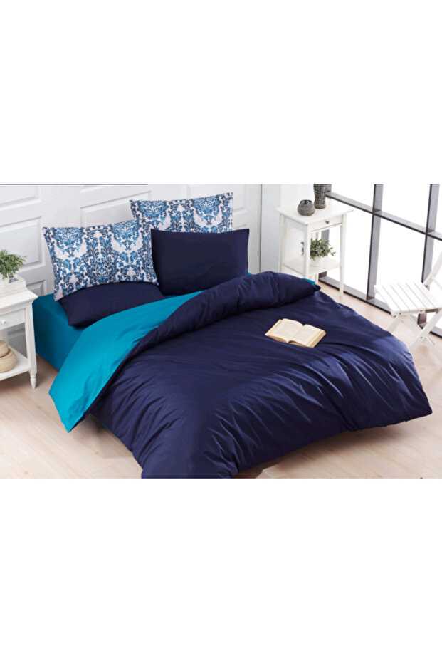 Avocado Gree Plain Damask Double-Sided Duvet Cover Set Double Size Ranforce