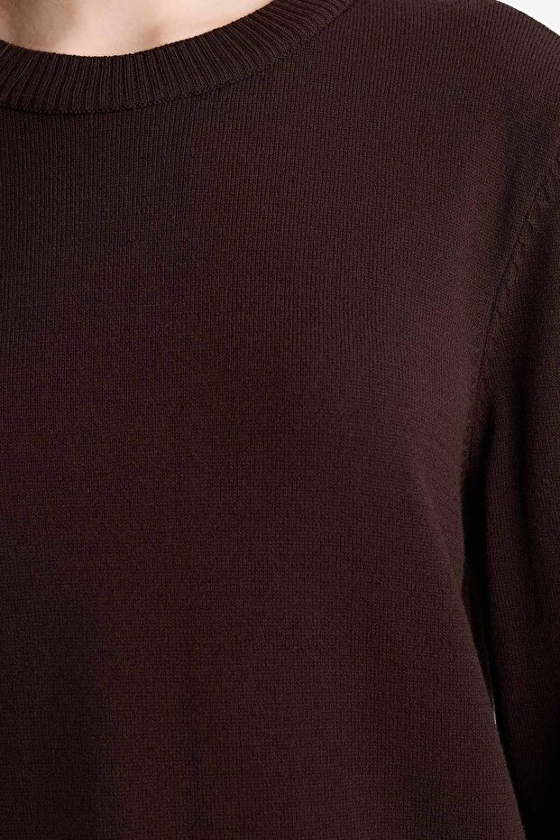 Regular Fit Bisiklet Yaka Yırtmaçlı Basic Düz Triko Kazak Tunik H3431AZ25WN - 5