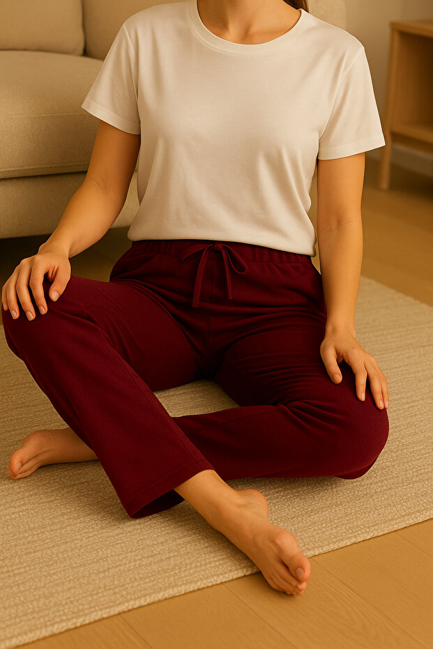 Bordo Tek Alt Pijama - 4