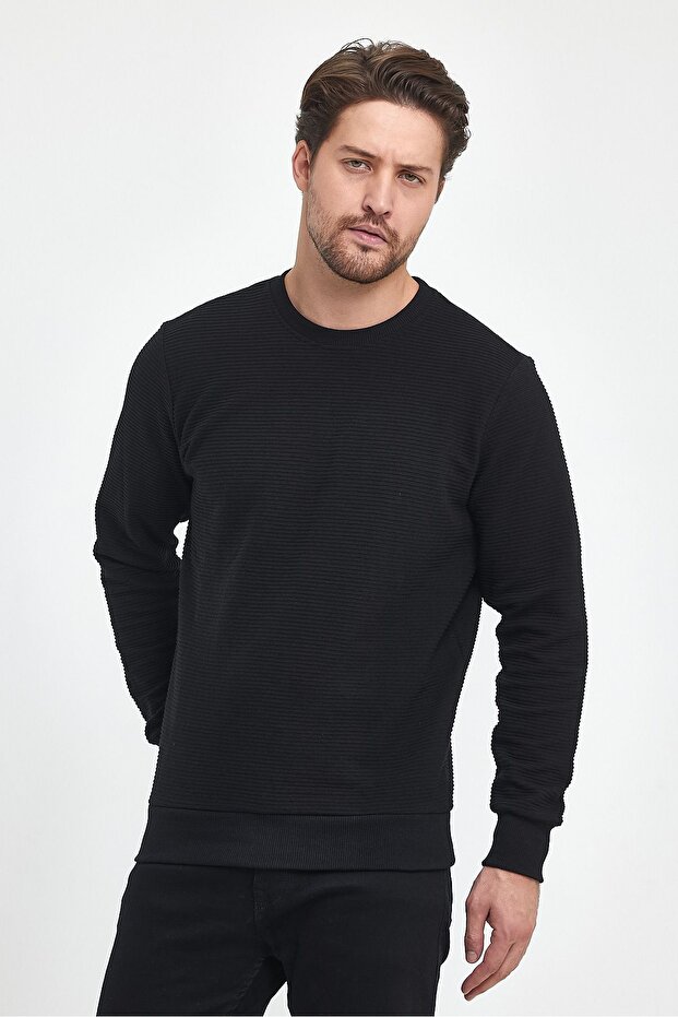 Black Color Basic Crew Neck Sweatshirt Patterned - 5