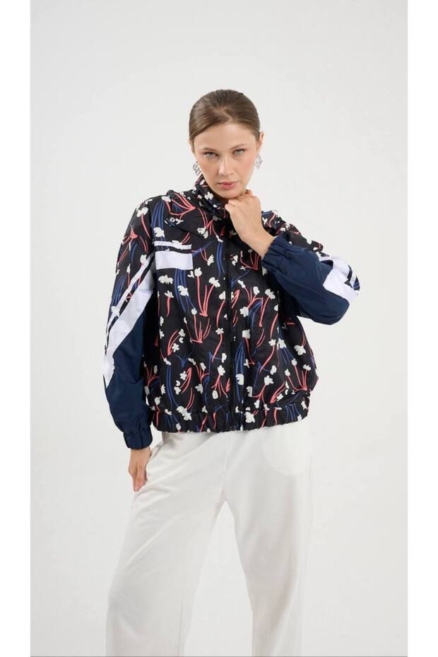 Baskılı Şeritli Kadın Oversize Yağmurluk - 5