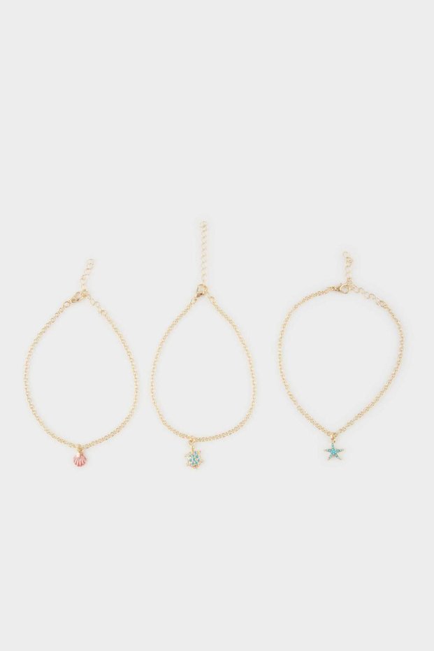 Women's 3-Piece Gold Anklet F3979Axns