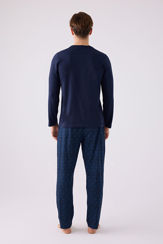 Erkek Lacivert Uzun Kol Pijama Takım - 5