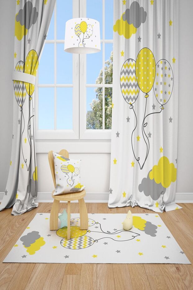 Balloon Patterned Children's Room Background Curtain 2 Wings Tla-199