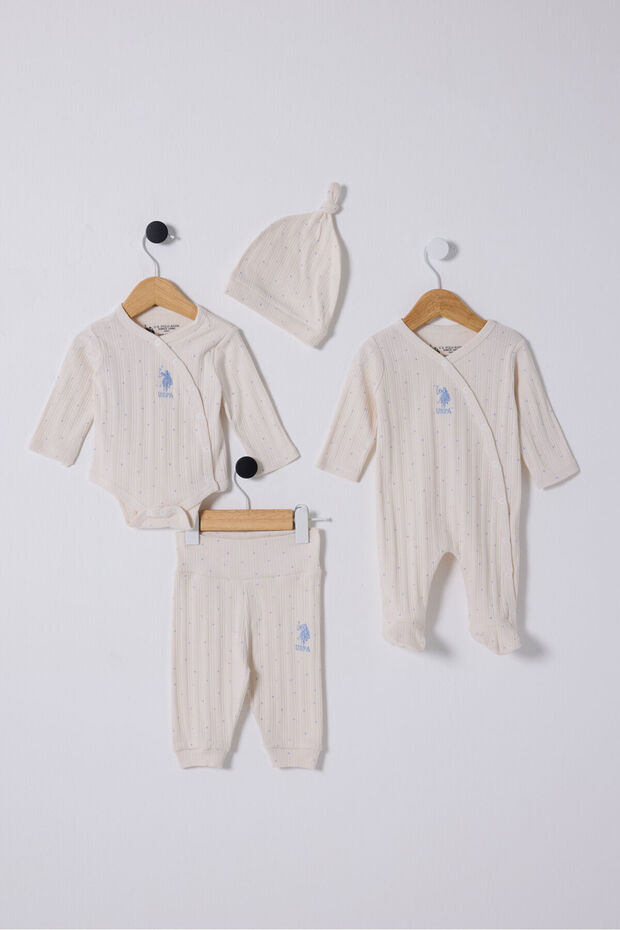 Baby Boy V-Neck Pigment Printed Summer Regular Fit White Baby Set Usb2338-C-V1