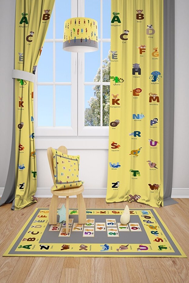 Alphabet Tutorial Children's Room Background Curtain 2 Wings Tla-108