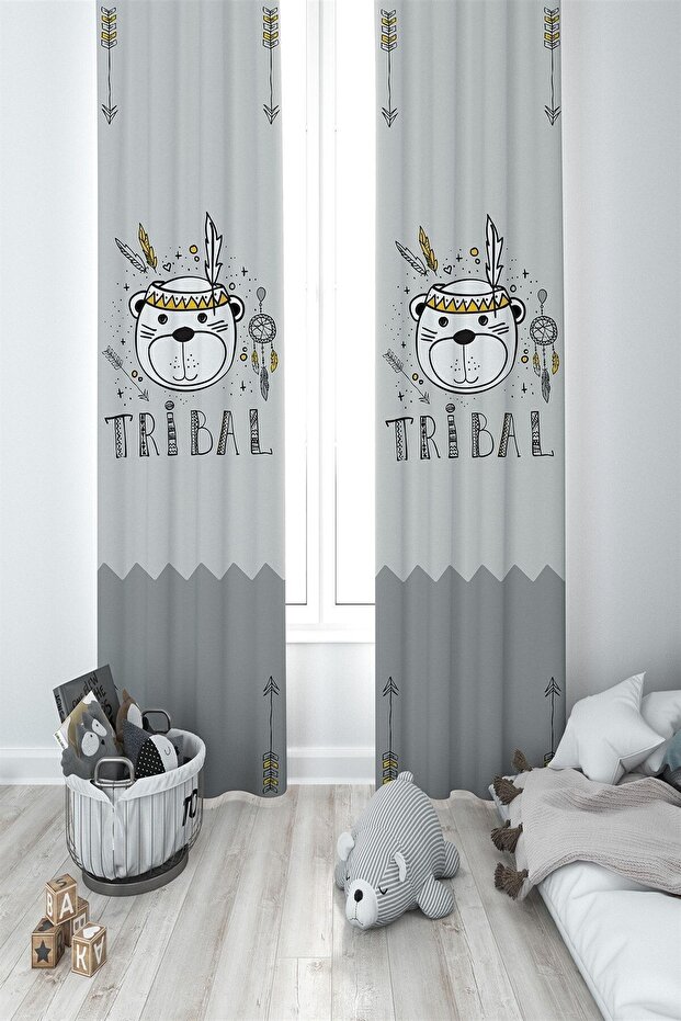 Gray Patterned Background Curtain - 1