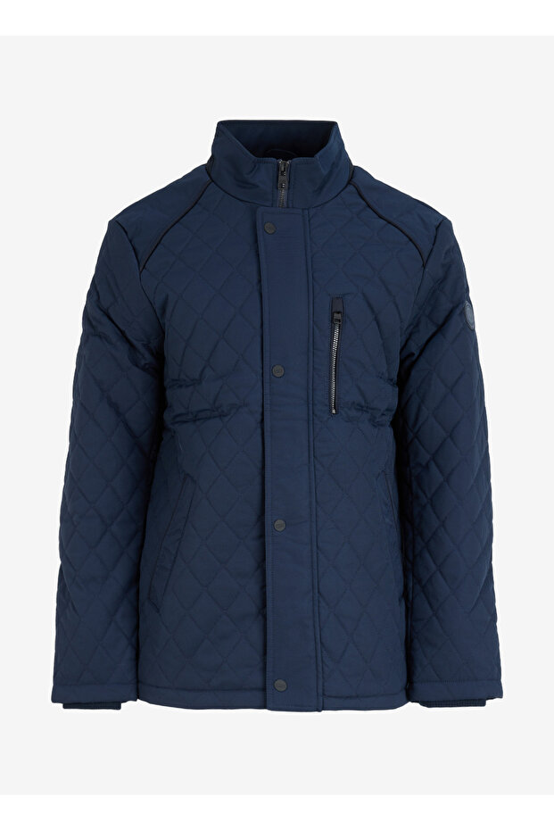 معطف رجالي ذو ياقة عالية باللون الأزرق الداكن 4A1025100001_OVERCOAT