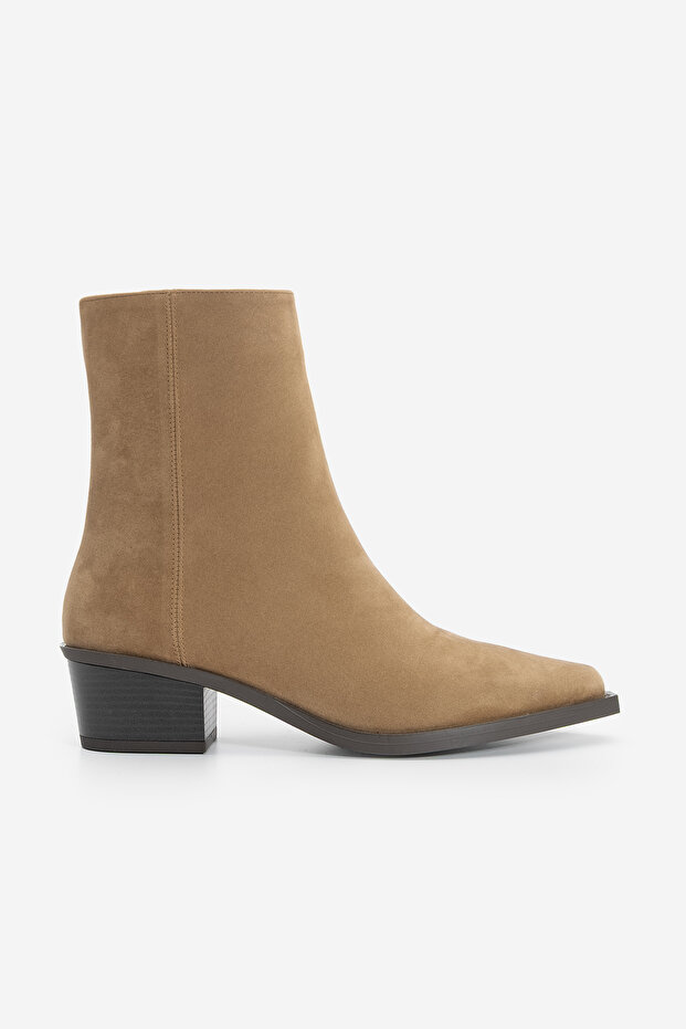 Női hegyes orrú cowboy vastag sarkú western csizma, barna velúr - 3