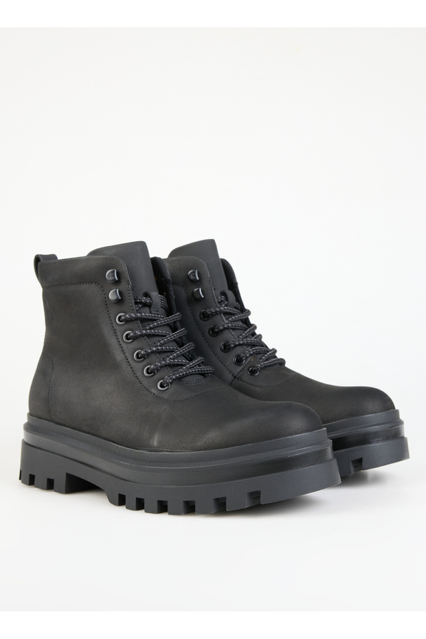 Siyah Erkek Deri Bot LUGGED BOOT LACEUP REBELLIOUS - 2