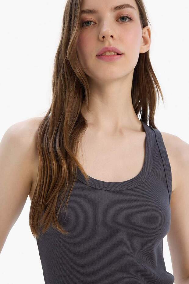 Fitted U Neck Basic Plain Ribbed Camisole Undershirt A1665Ax25Sm - 5