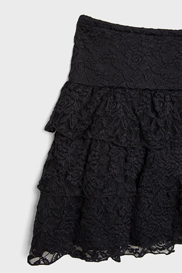 Dökümlü dantel şort etek - 7