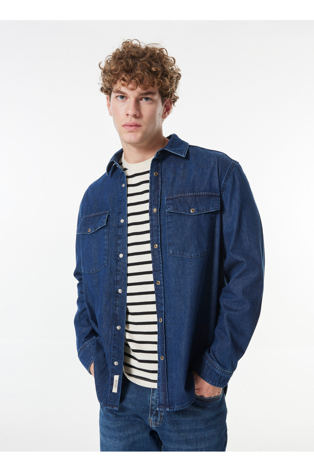 Relaxed Koyu Mavi Erkek Denim Gömlek M4WM-GML-1824 - 1