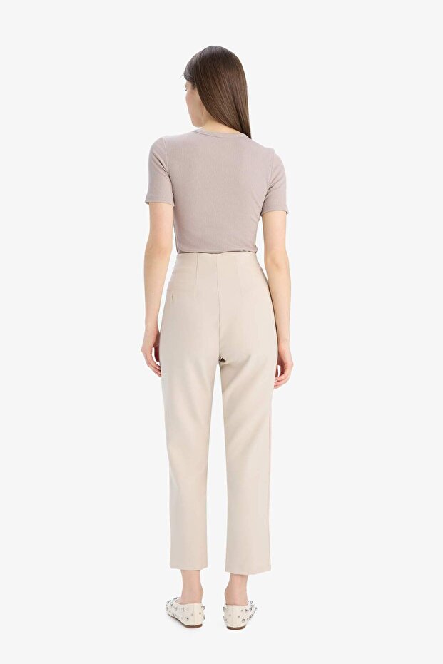Carrot Fit Crop Klasik Kumaş Pantolon Fermuarlı Yüksek Bel Basic Düz Dar Paça C2466AX25SP - 6