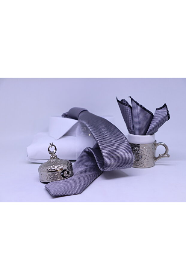 Woven Handkerchief Tie Men's Textile Light Gray