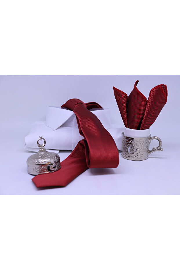 Woven Handkerchief Tie Men's Textile Dark Red