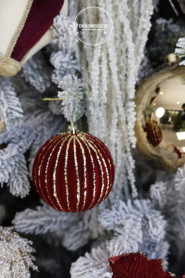 Christmas Ornament Velvet 2-Piece Sequin Ball Burgundy 10 cm