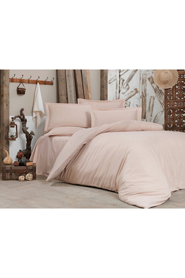 Cotton (With Elastic Sheet) Striped Double Duvet Cover Set