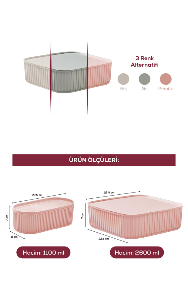 Set of 3 Practical Stackable Storage Containers with Elastic Band, Pink, 2X(1100 ml) 1X(2600 ml) - 5