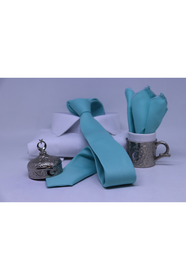 Woven Handkerchief Tie Men's Textile Water Green