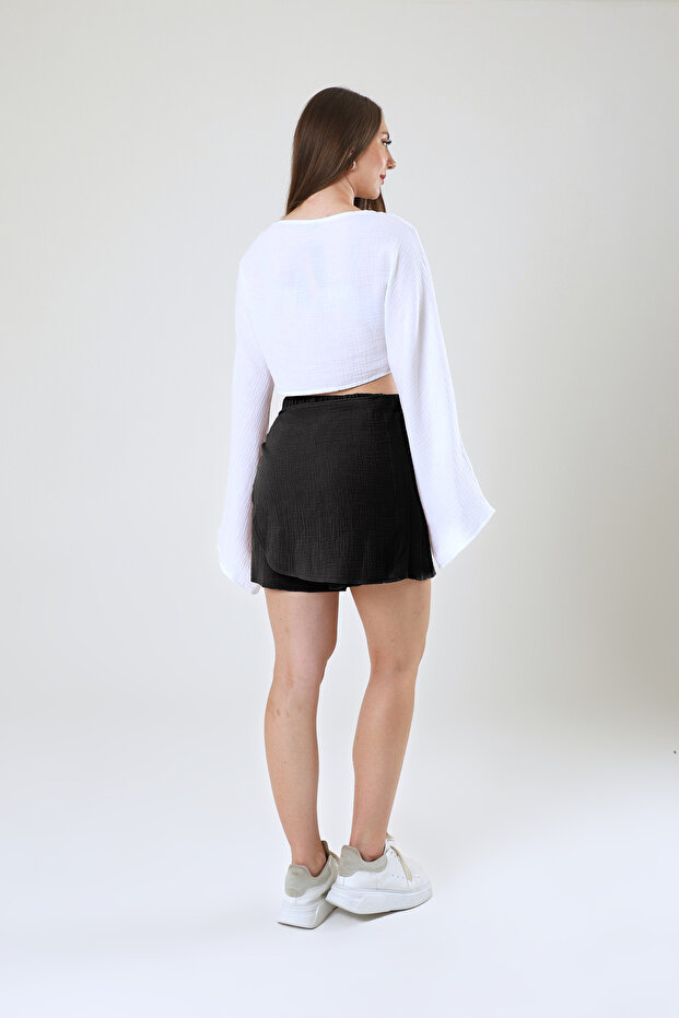 Müslin Kruvaze Mini Etek – Şort Astarlı - 7