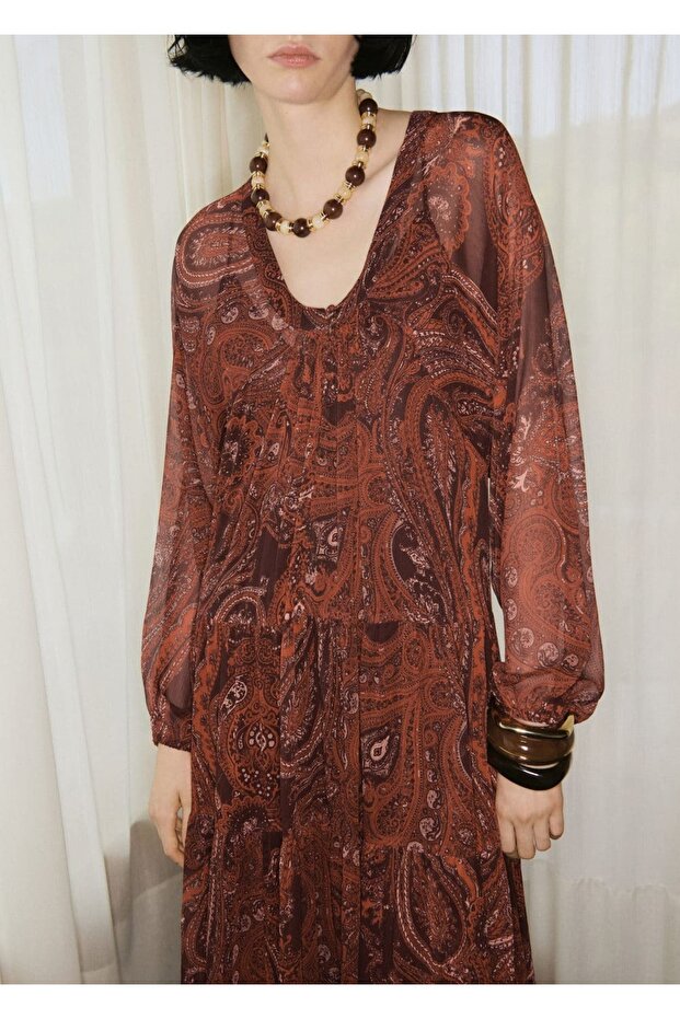 Şal desenli oversize elbise - 1