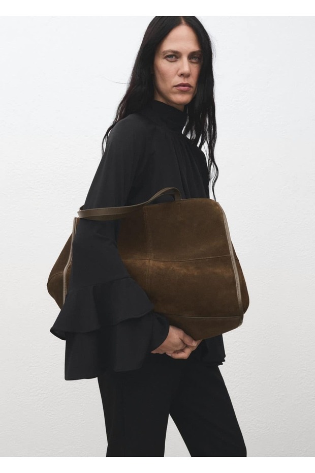 Süet deri shopper çanta - 7